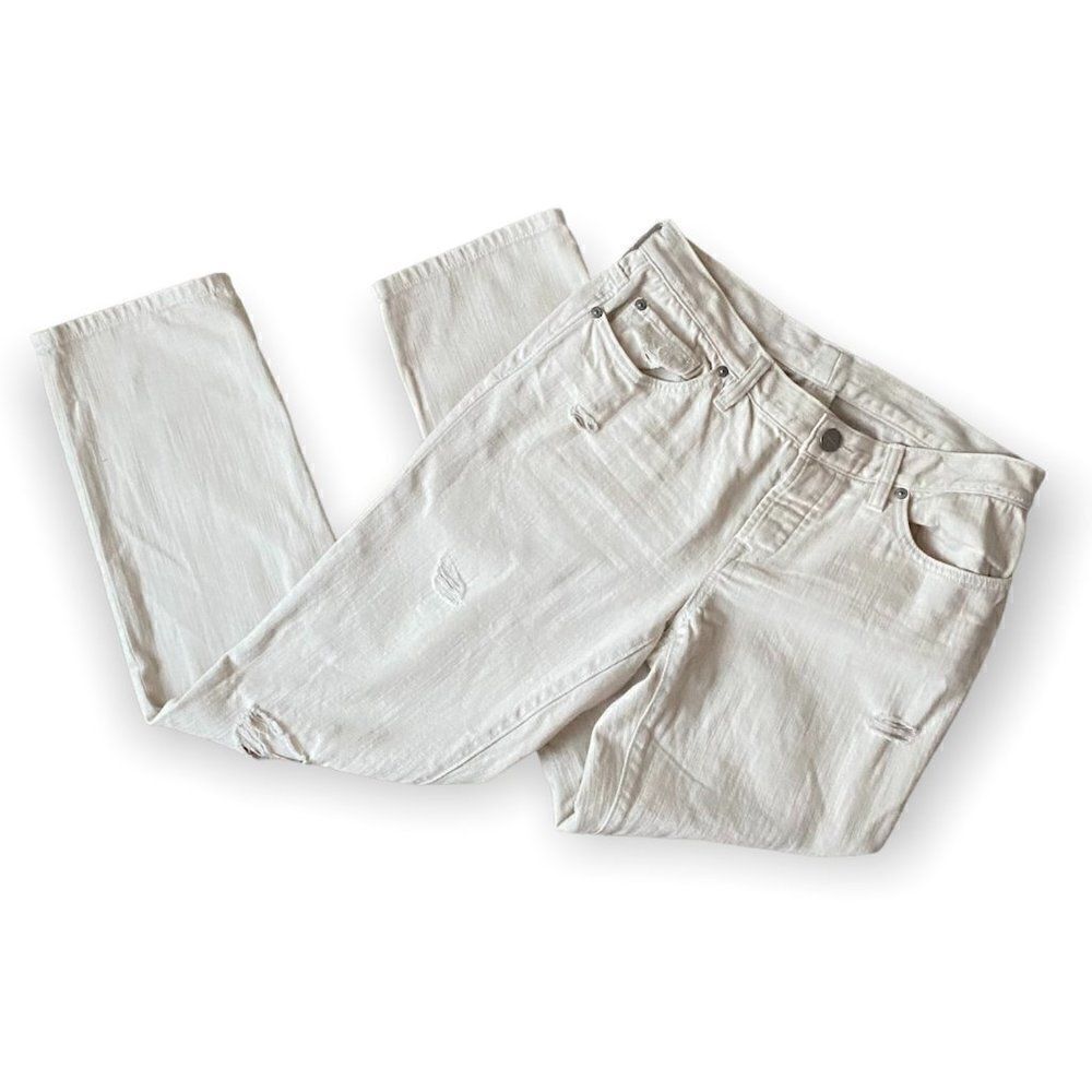 Ann Taylor Loft 27/4 Boyfriend White 100% Cotton Distressed Jeans